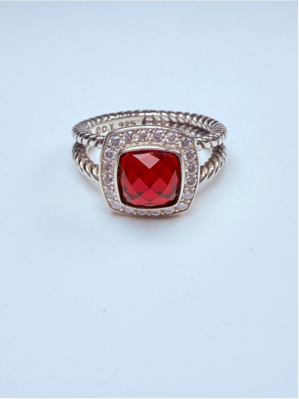 David Yurman Petite Albion Red Garnet & Diamond Cable Ring $750